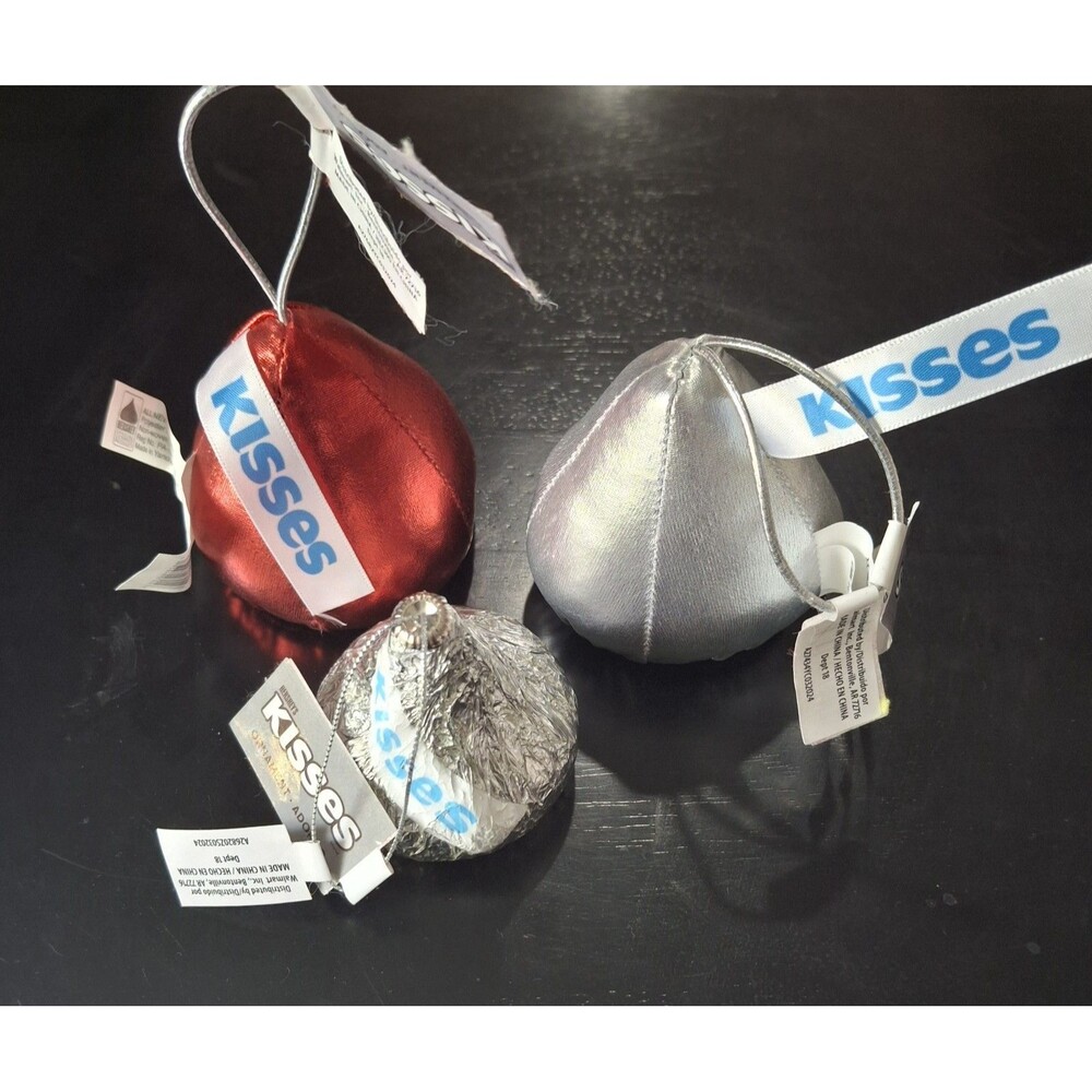 Ruz Hershey Kisses Ornaments Christmas Decor 3 Count Hanging Silver Red New